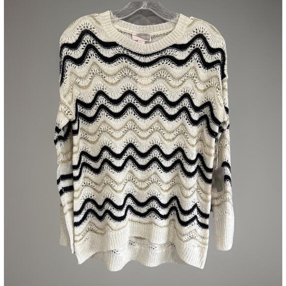 NWT Forever 21 Contemporary Sweater Cream Black Gold Metallic Wave Y2K Size XS - Picture 1 of 14